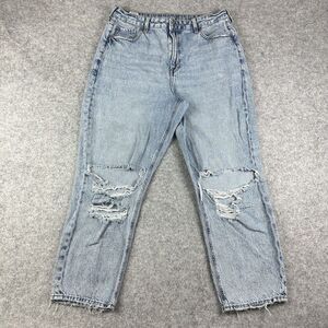 American Eagle Jeans Womens 16R Blue Mom Straight Destroyed Grunge Medium Wash*